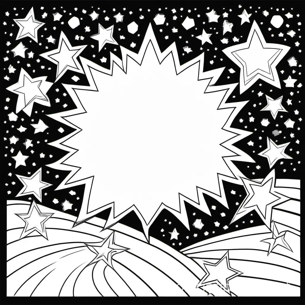 written out kidzone activity book with stars, Coloring Page, black and white, line art, white background, Simplicity, Ample White Space. The background of the coloring page is plain white to make it easy for young children to color within the lines. The outlines of all the subjects are easy to distinguish, making it simple for kids to color without too much difficulty