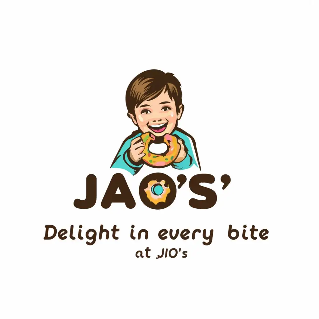 a logo design,with the text "Delight in every bite at Jao's", main symbol:a boy eating donut,Moderate,be used in Restaurant industry,clear background