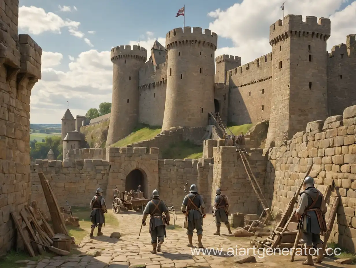 Siege-Preparation-Two-Figures-with-Catapult-and-Castle-Walls