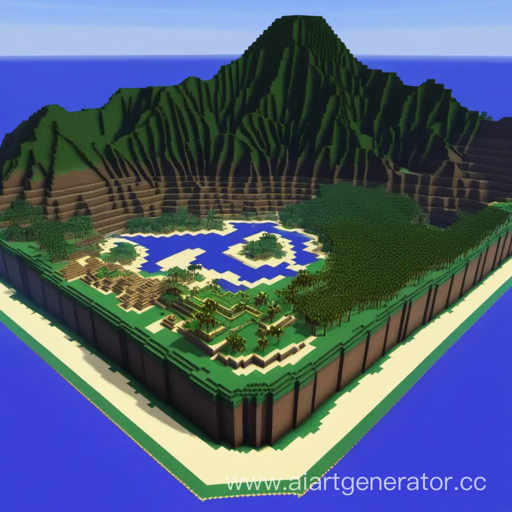 Tropical-Paradise-Hawaiian-Island-Rendered-in-Minecraft-Style