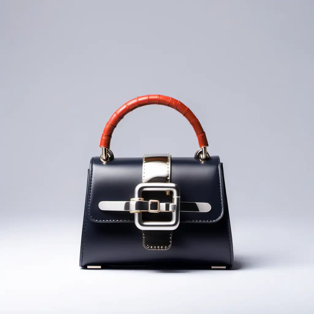 Luxury Leather Bag with Metal Buckle and Tubular Handle Frontal Fashion Design