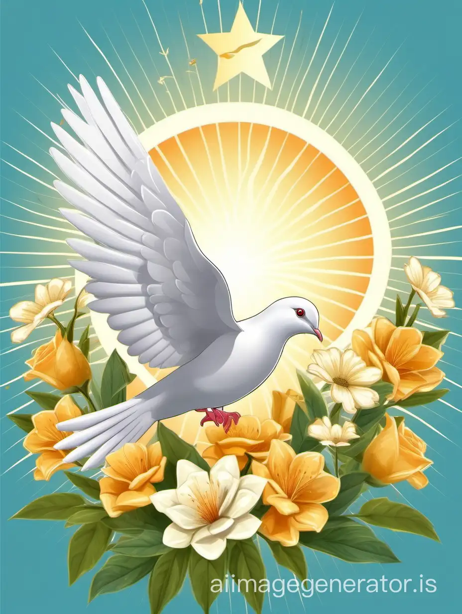23 февраля поздравление мирное небо оружее цветы голубь с лавровой веткой в клюве солнце