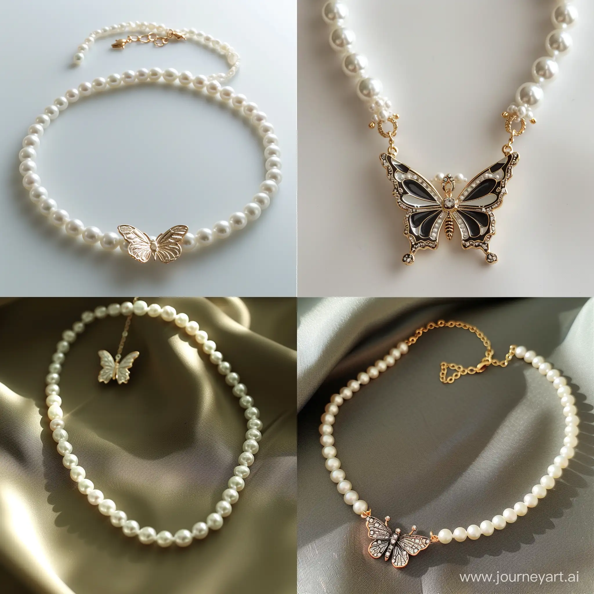 Elegant-Short-Asymmetric-Pearl-Necklace-with-Butterfly-Pendant