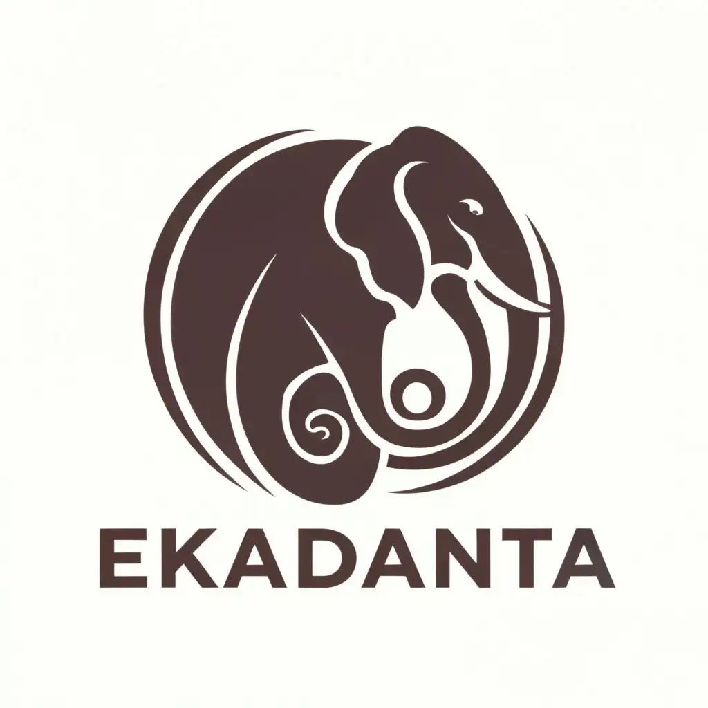logo, single tusk of an elephant, with the text "Ekadanta", typography