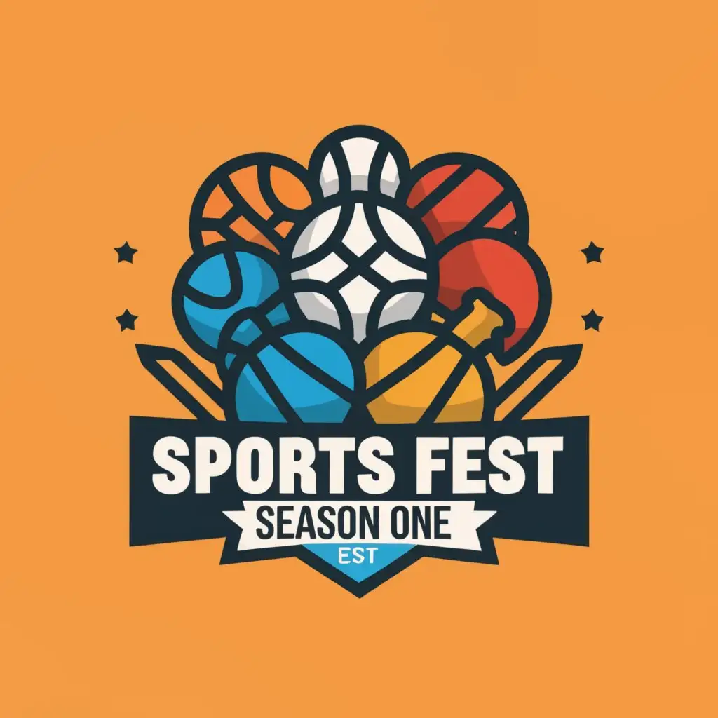 a logo design,with the text "SPORTS FEST SEASON ONE", main symbol:sports like basketball, volleyball, chess, badminton, etc.,Moderate,be used in Sports Fitness industry,clear background