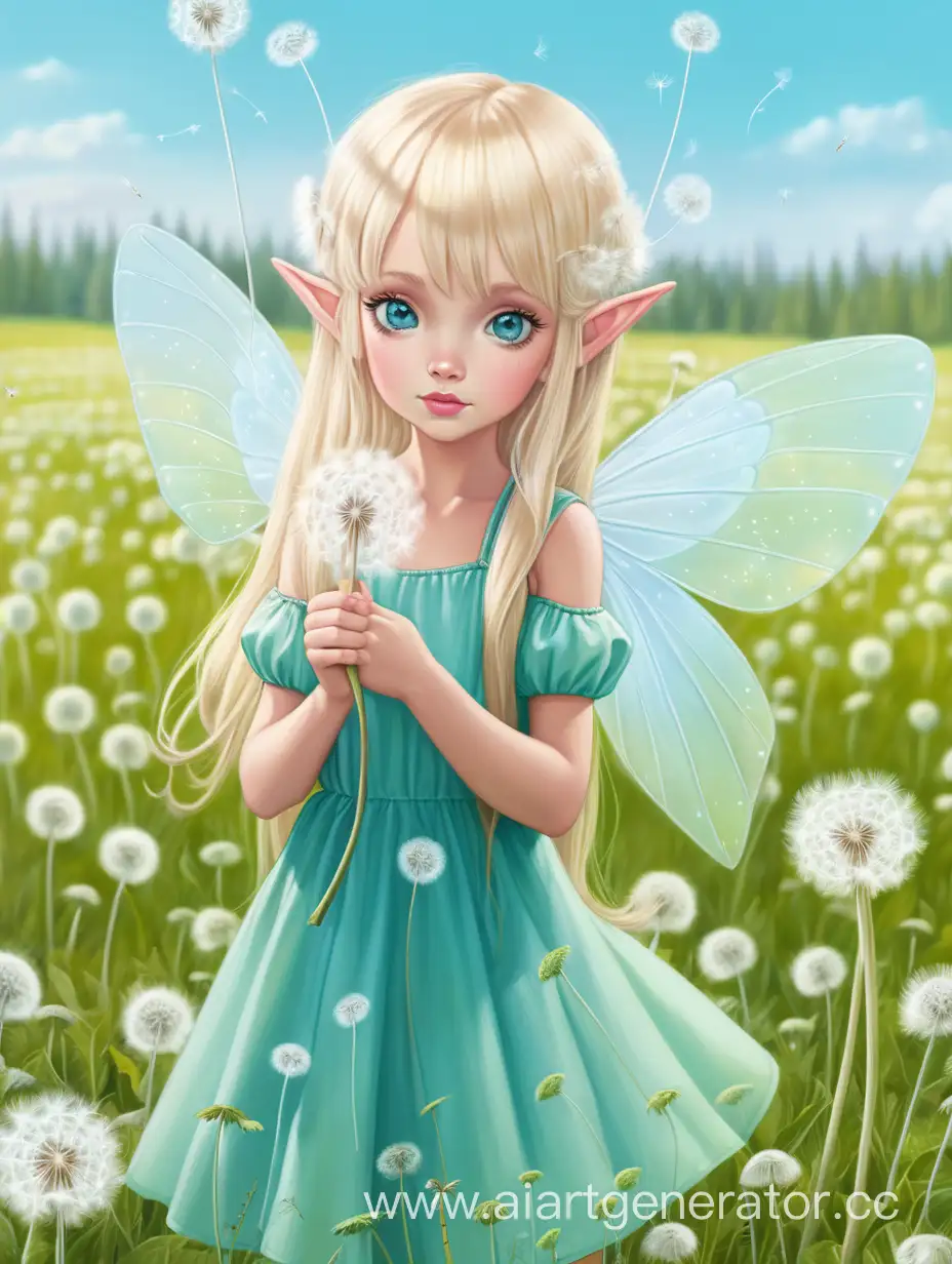 Blonde-Fairy-with-White-Dandelion-in-Field-of-Flowers