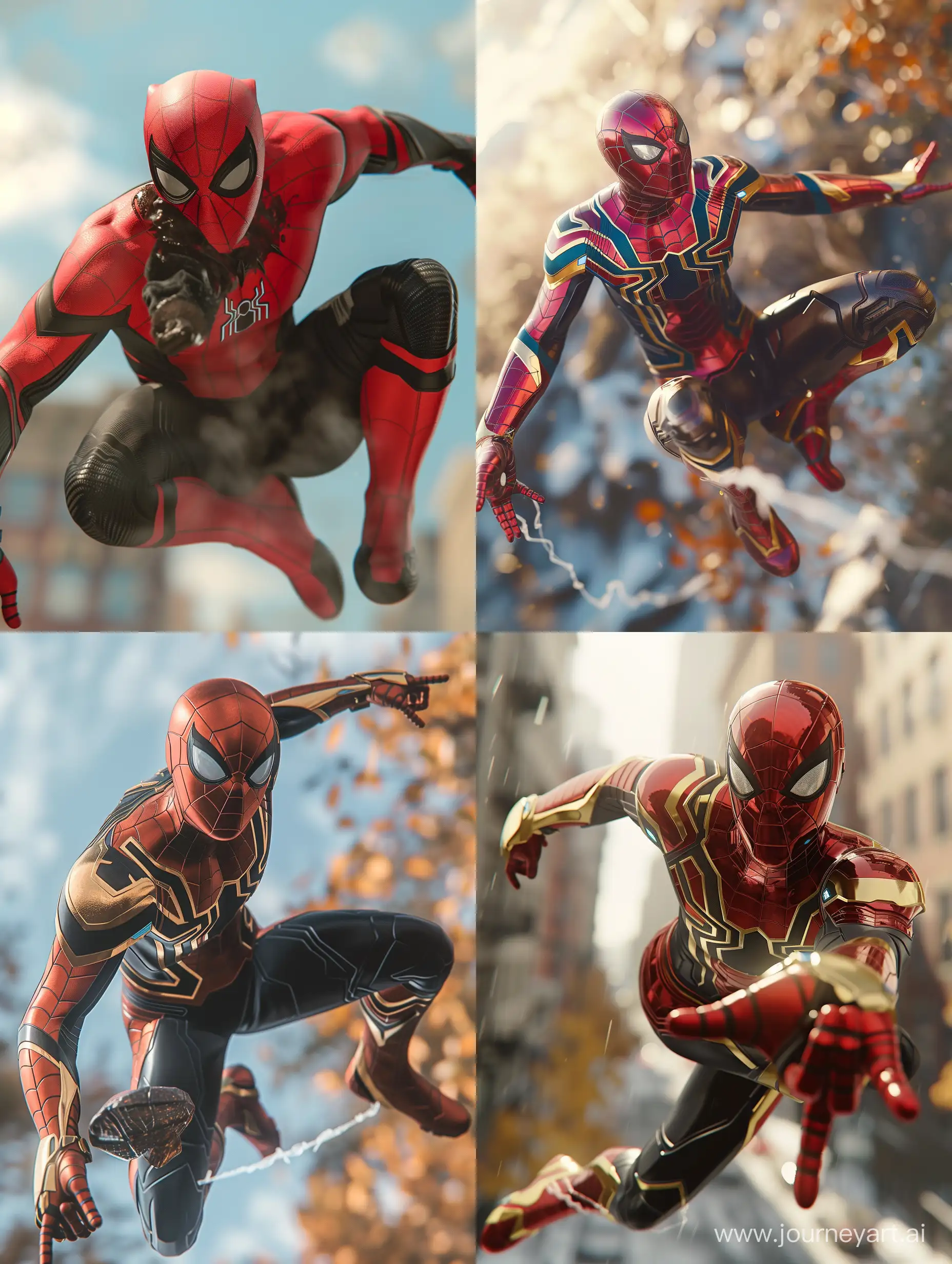 
of a combination suit of spider man,black panter and iron man, midjourney, realistic, realism, unreal engine.