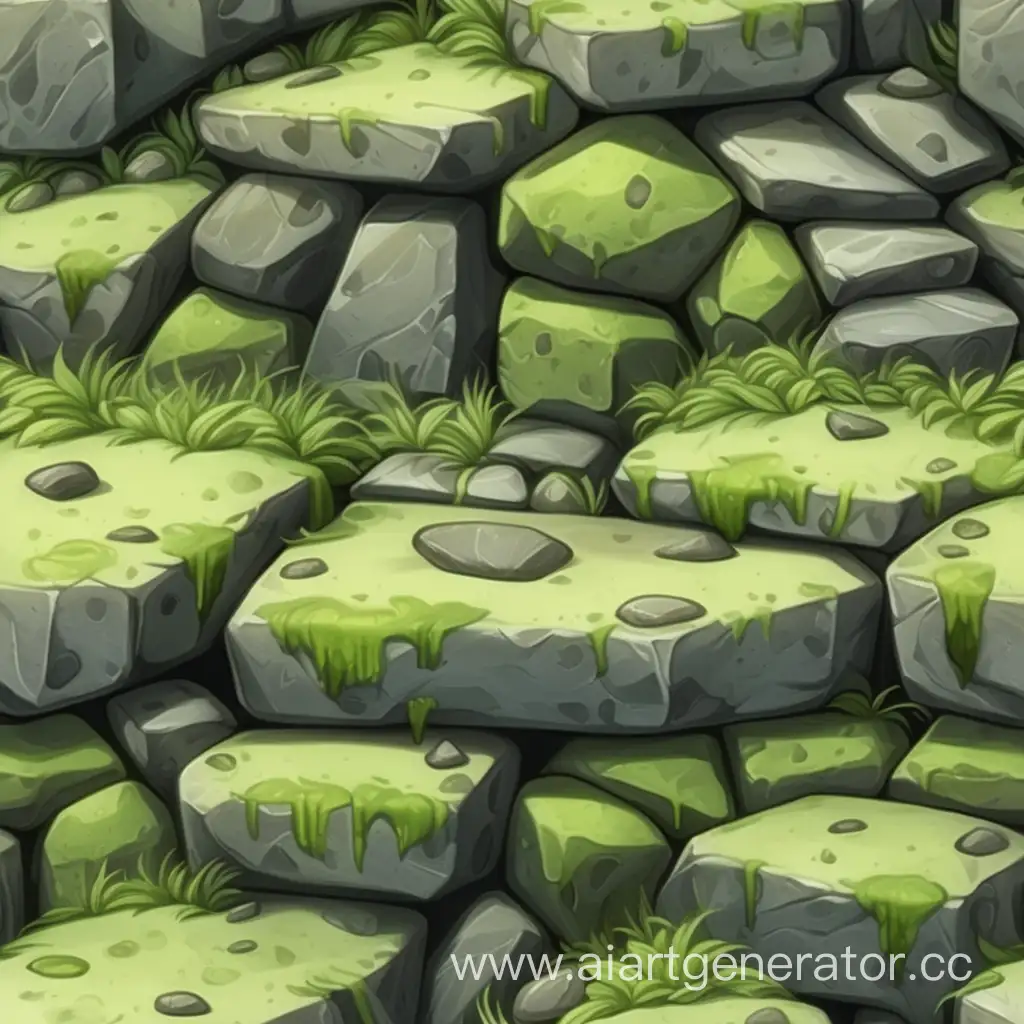 seamless, anime style, hand painting mossy stone wall texture
