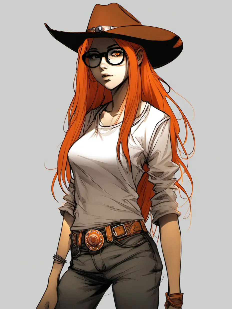Bold Western Concept Art Female with Cowboy Hat and Circle Glasses
