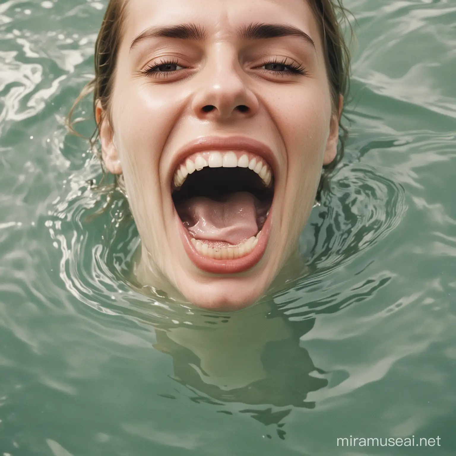 Person with Hand in Mouth Surrounded by Marbled Water