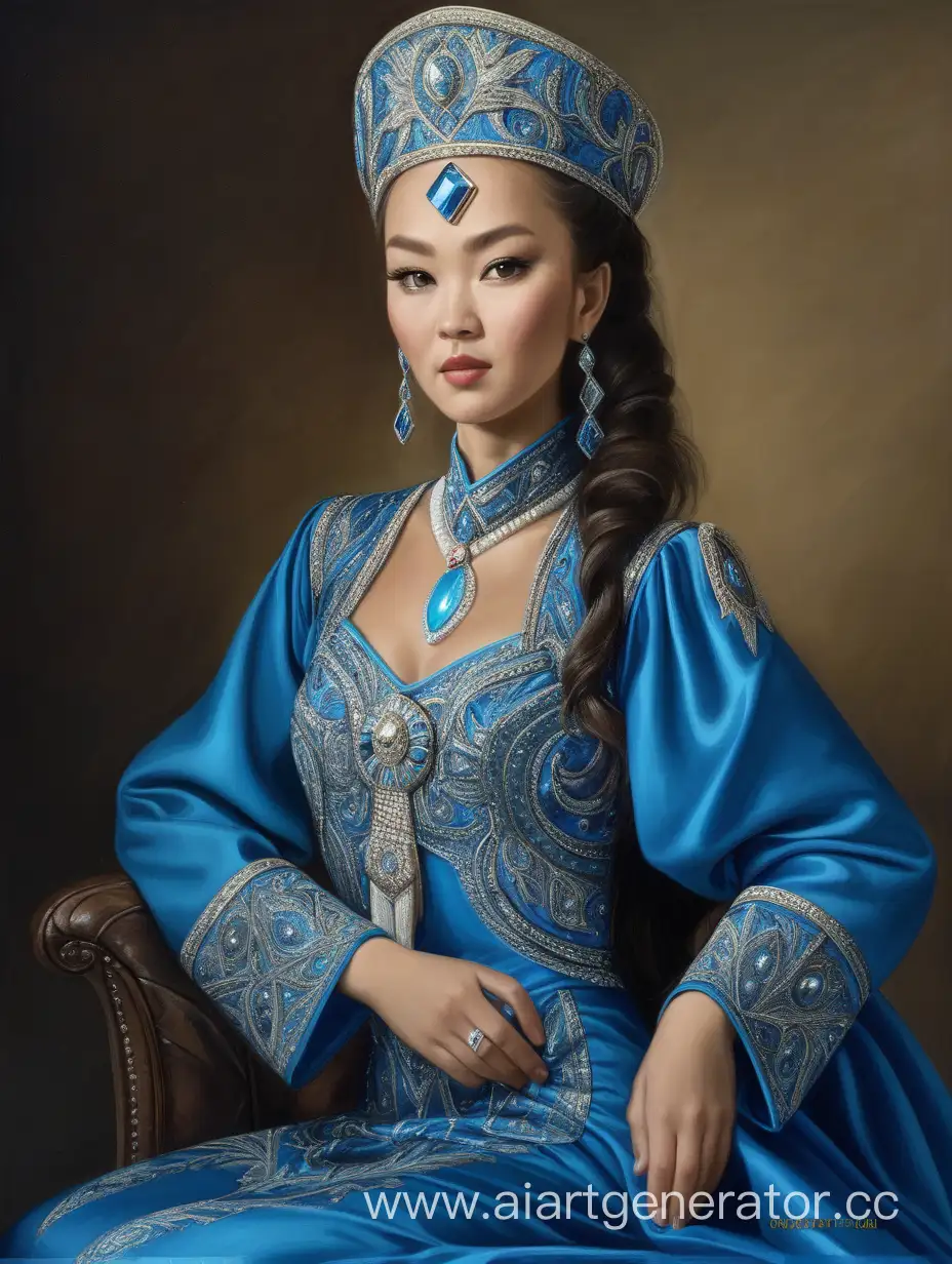 Regal-Kazakh-Queen-in-Elegant-Blue-Dress