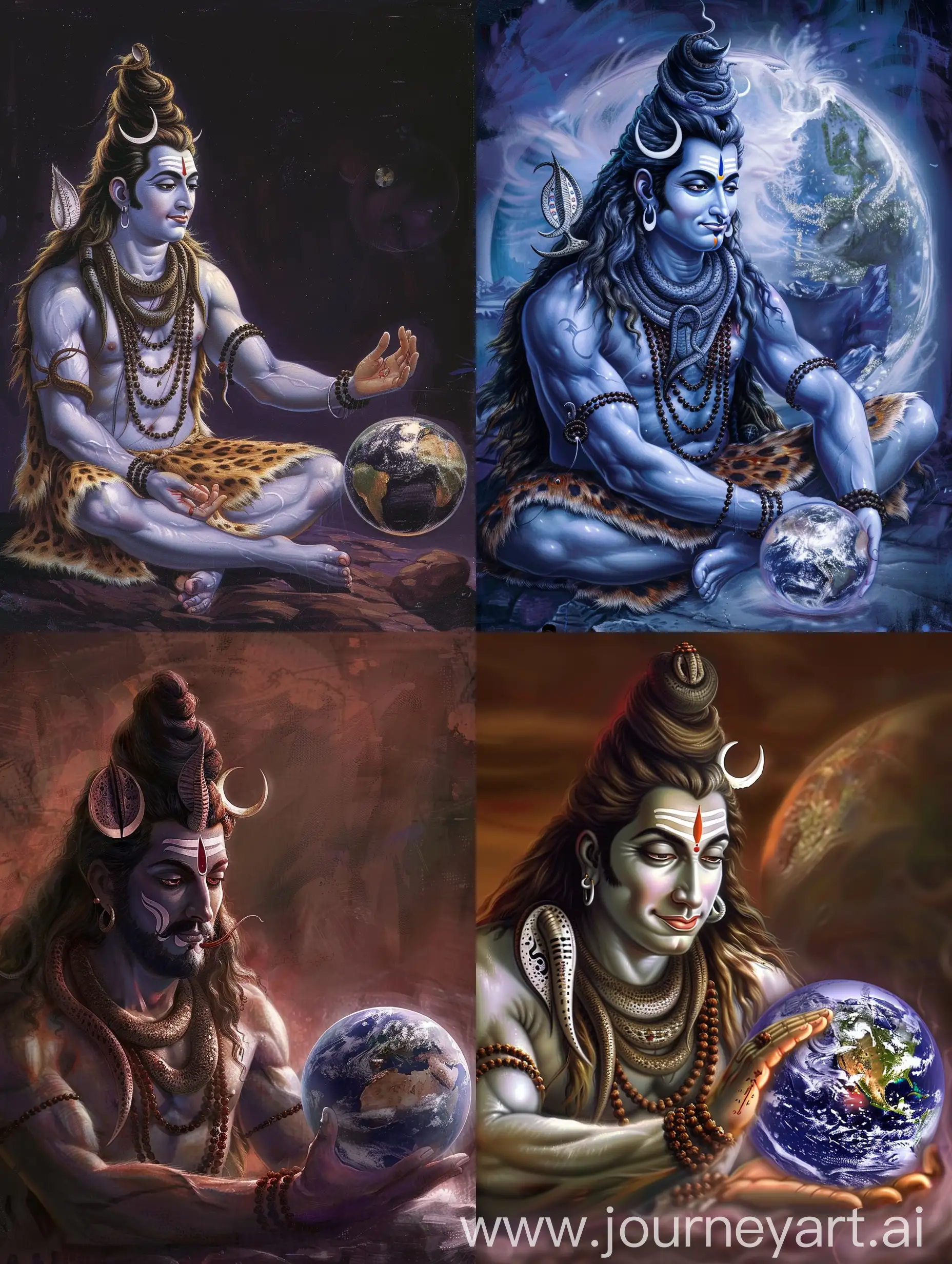 Lord Shiva in rudra form seeing Earth placed in front of of him