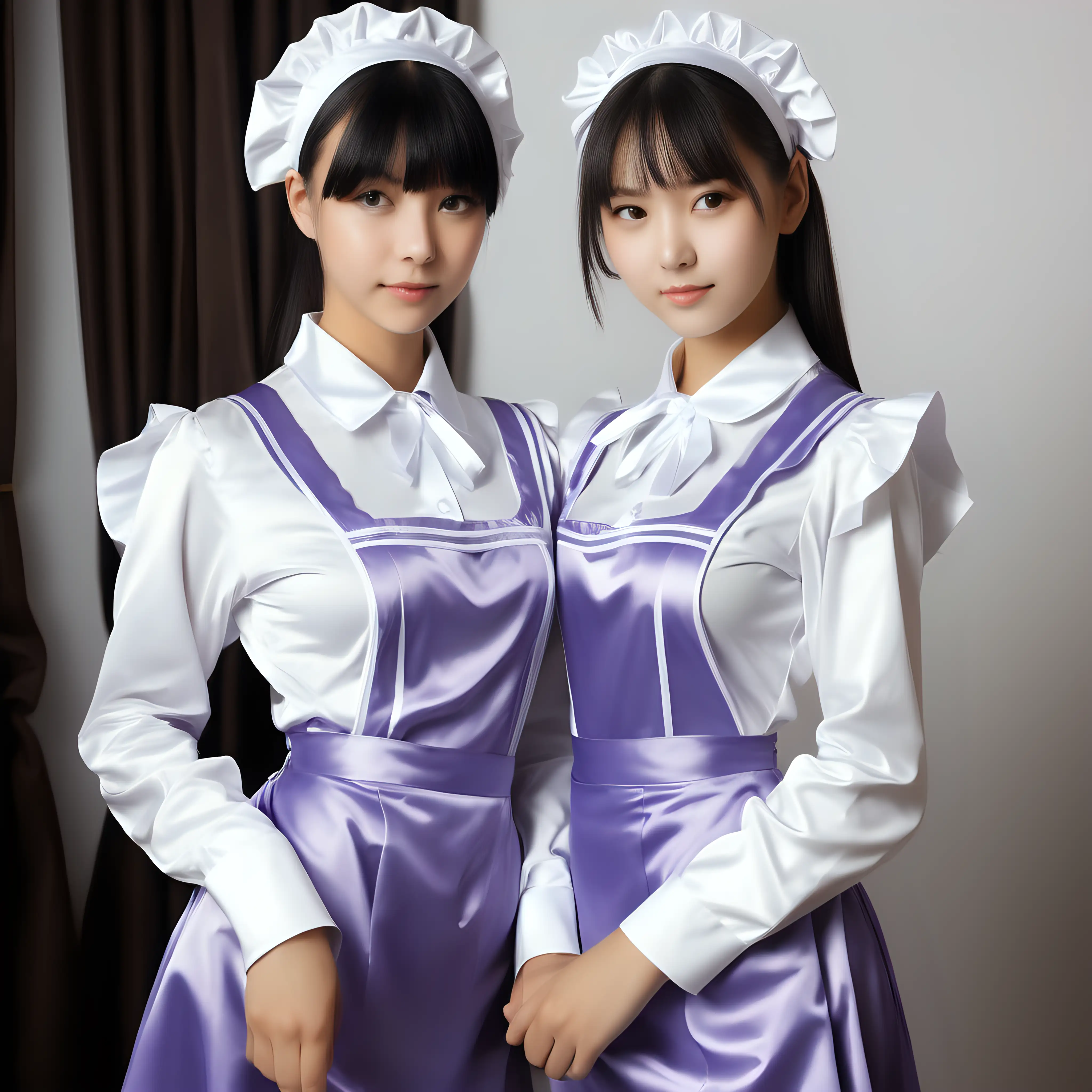 Elegant Maid Uniforms Graceful Girls in Satin Attire