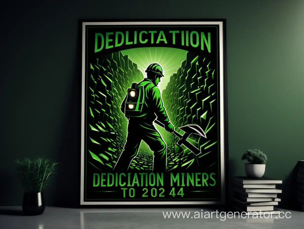 плакат "Посвящение в горняки 2024", исполненный в чёрных и зелёных цветах