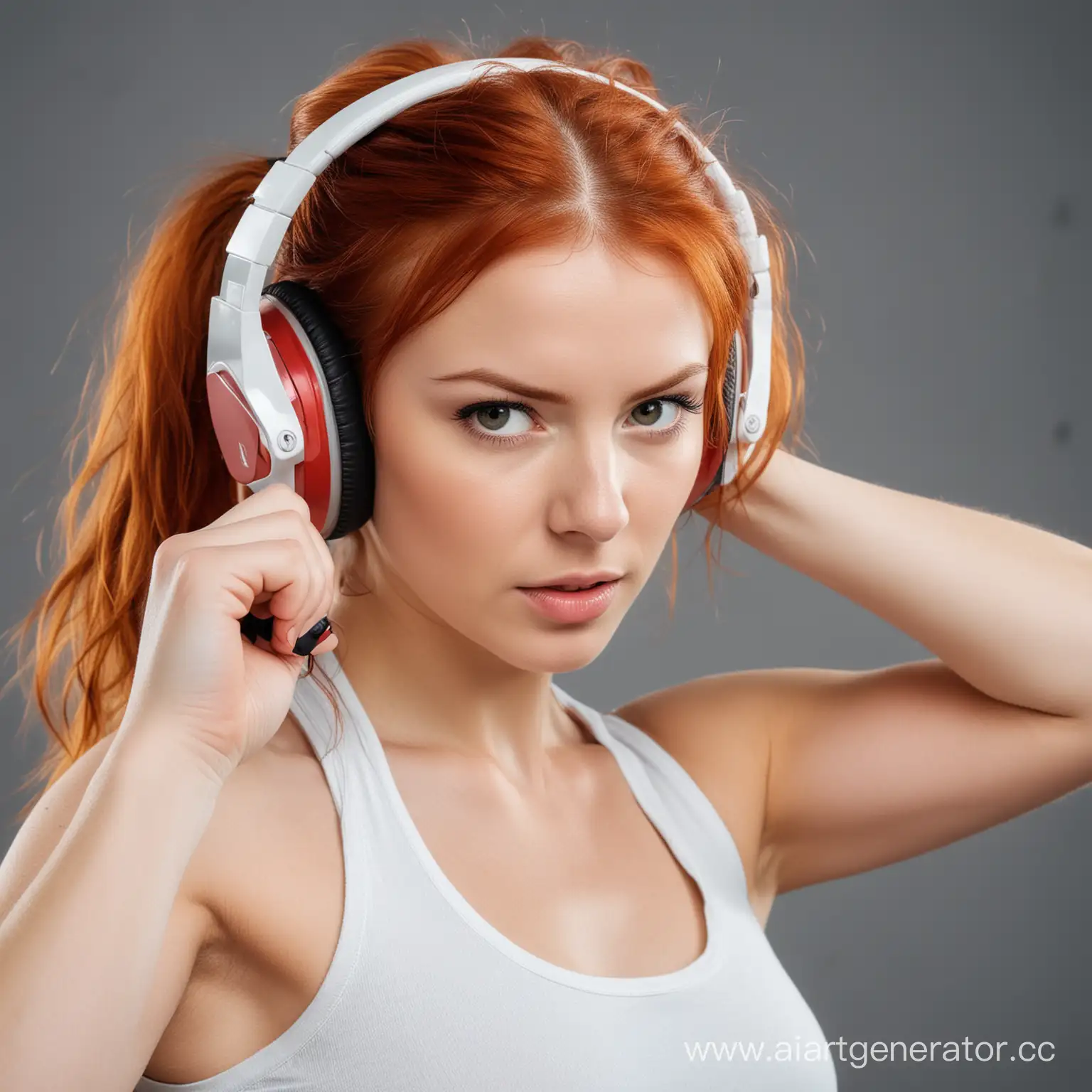 RedHaired-Athlete-in-Headphones-Intense-Punching-Training