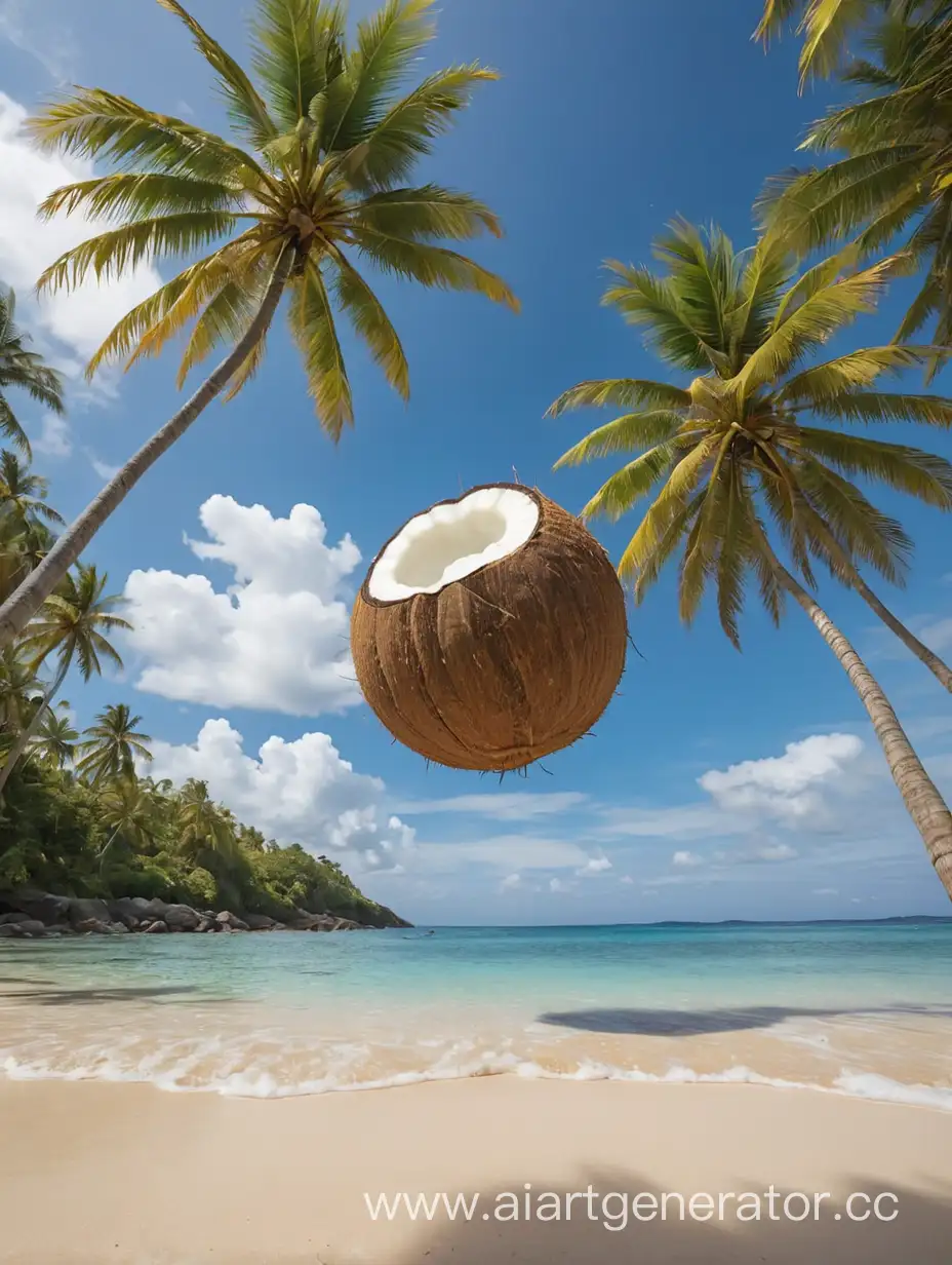 кокосовое море с пляжем , вид снизу