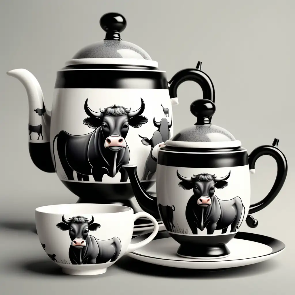 design of a teaset cattle , socer and cup make cattle bigger close a top with nevy cap detailed drawing and black and grey colors
