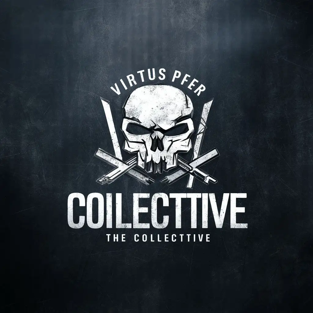 logo, Team, Military, Private Army, Tactical, Tactical, skull no back ground
Virtus per Cohortem, with the text "The Collective", typography