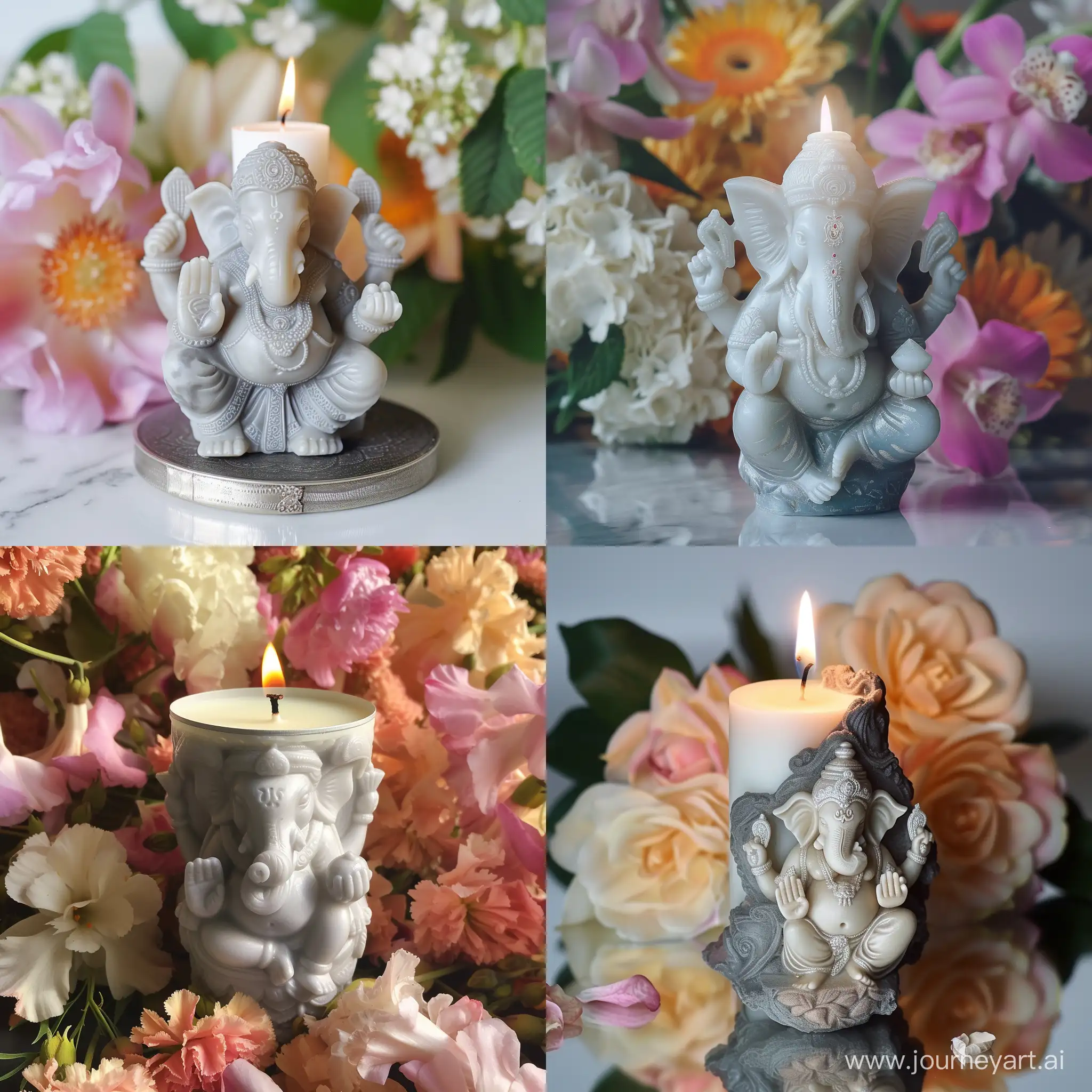 White-Ganesha-Candle-Amidst-Gray-Flowers