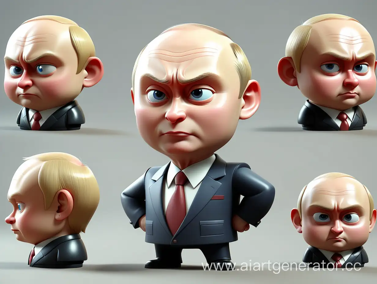 милый стилизованный 3д президент россии путин в стиле аниме вид со всех сторон