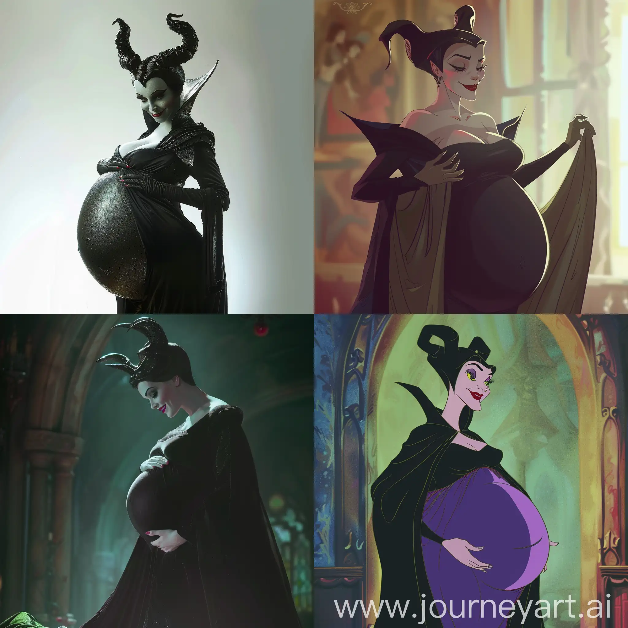 Maleficent, Very Pregnant, Her Pregnant belly is very large.