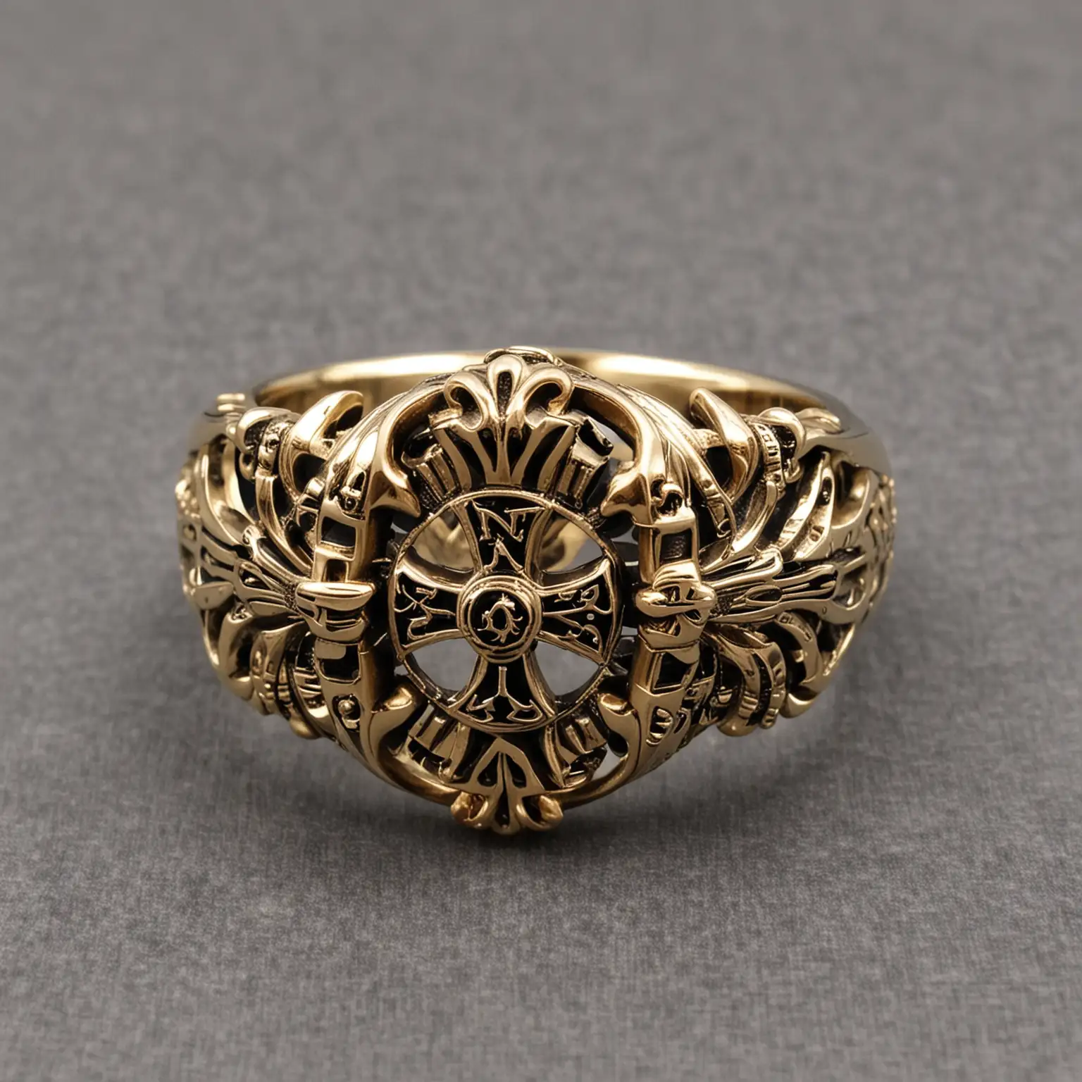 Chrome Hearts Style Antique Gold Ring Design