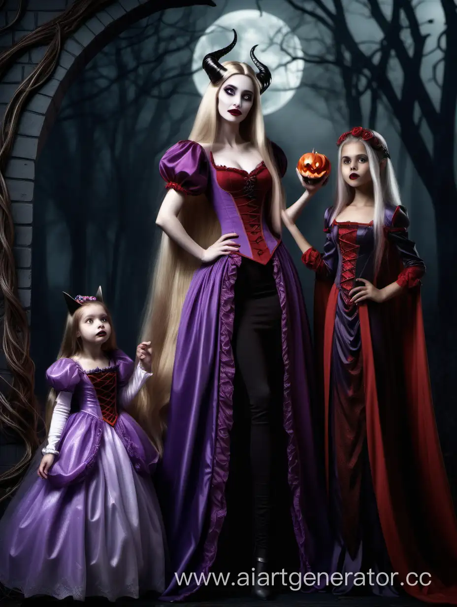 Рапунцель вампир с рогом на голове богини вампира и дочь с внучкой Рапунцель 
