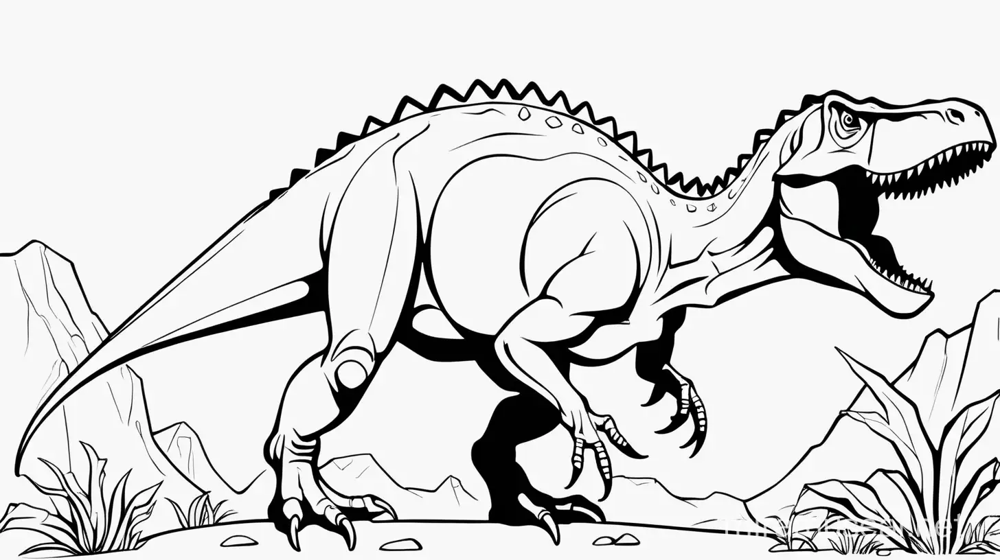 outline gambar satu dinosaurus, hitam putih