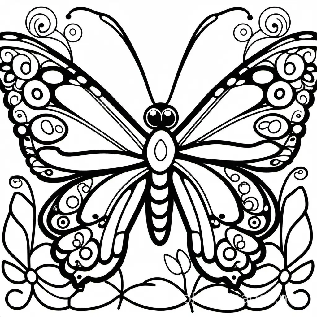 beautiful butterfly coloring pages, Coloring Page, black and white, line art, white background, Simplicity, Ample White Space. The background of the coloring page is plain white to make it easy for young children to color within the lines. The outlines of all the subjects are easy to distinguish, making it simple for kids to color without too much difficulty