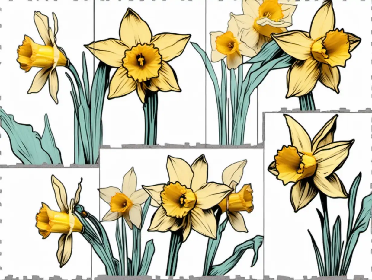 /imagine prompt pastel watercolor DAFFODILS flowers clipart on a white background andy warhol inspired --tile