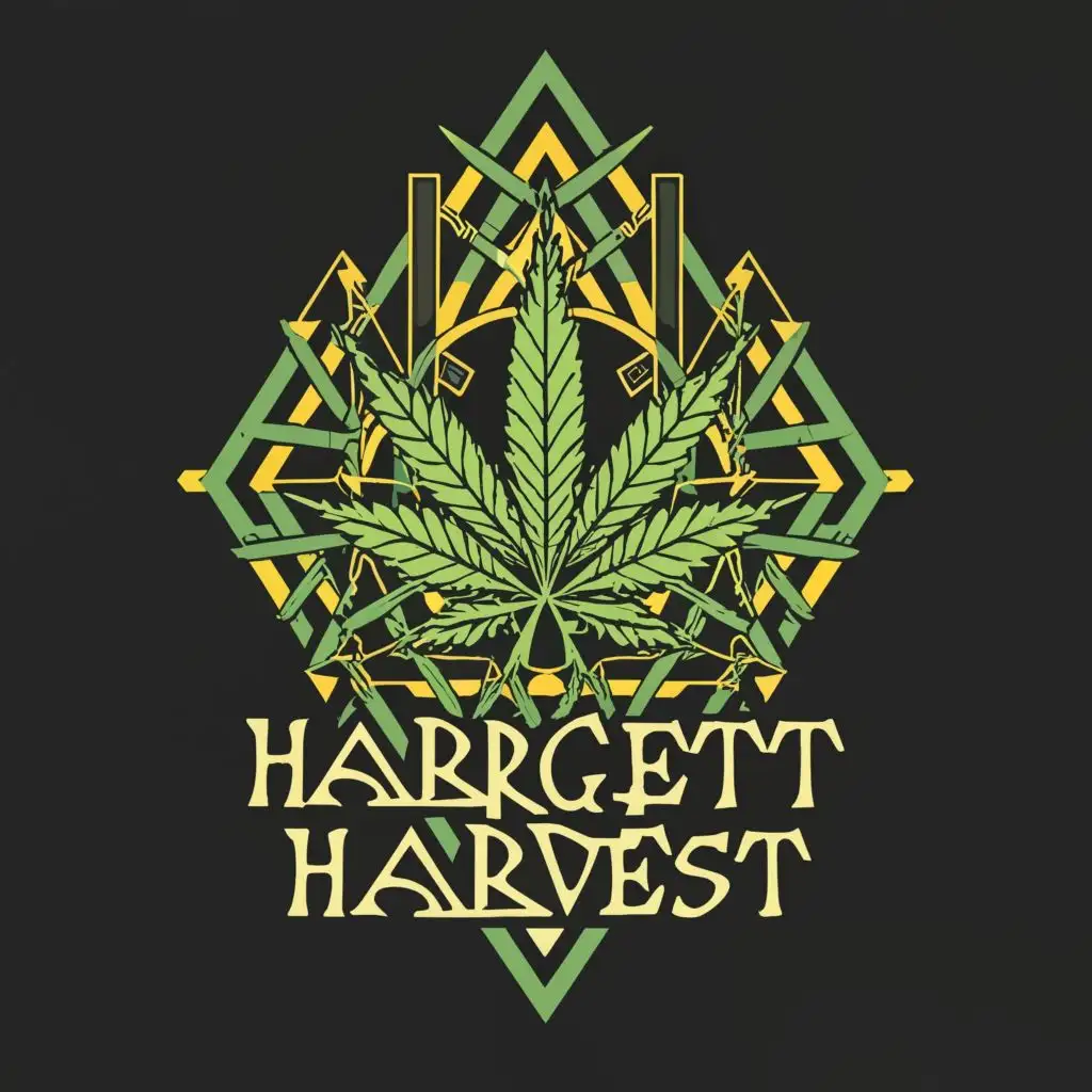 logo, Marijuana leaf and sacred geometry, with the text "Hargett Harvest", typography, be used in Education industry