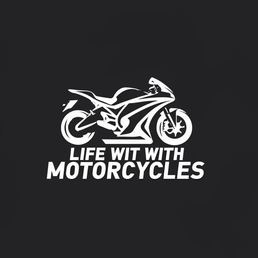 a logo design,with the text "LifeWithMotorcycles", main symbol:Sportbike,Minimalistic,be used in Automotive industry,clear background