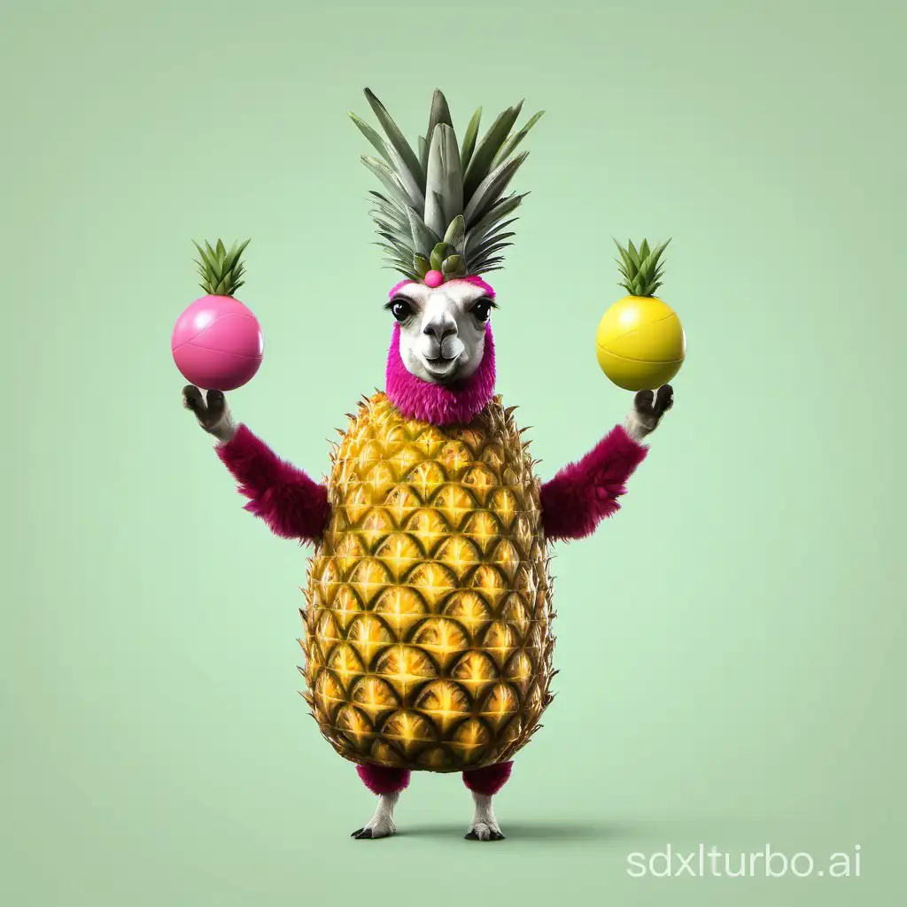 Colorful-Llama-Juggling-Pineapples-in-Vibrant-Circus-Performance