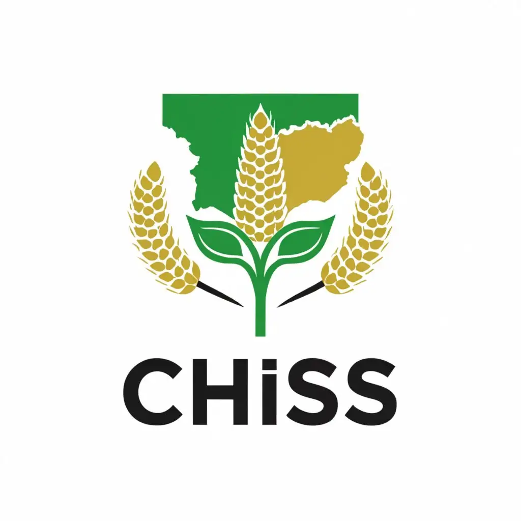 a logo design,with the text CHISS on top, main symbol:Map of South Sudan, Sorghum and Maize crops,Moderate, clear background,with motto Let's build a hunger-free South Sudan
