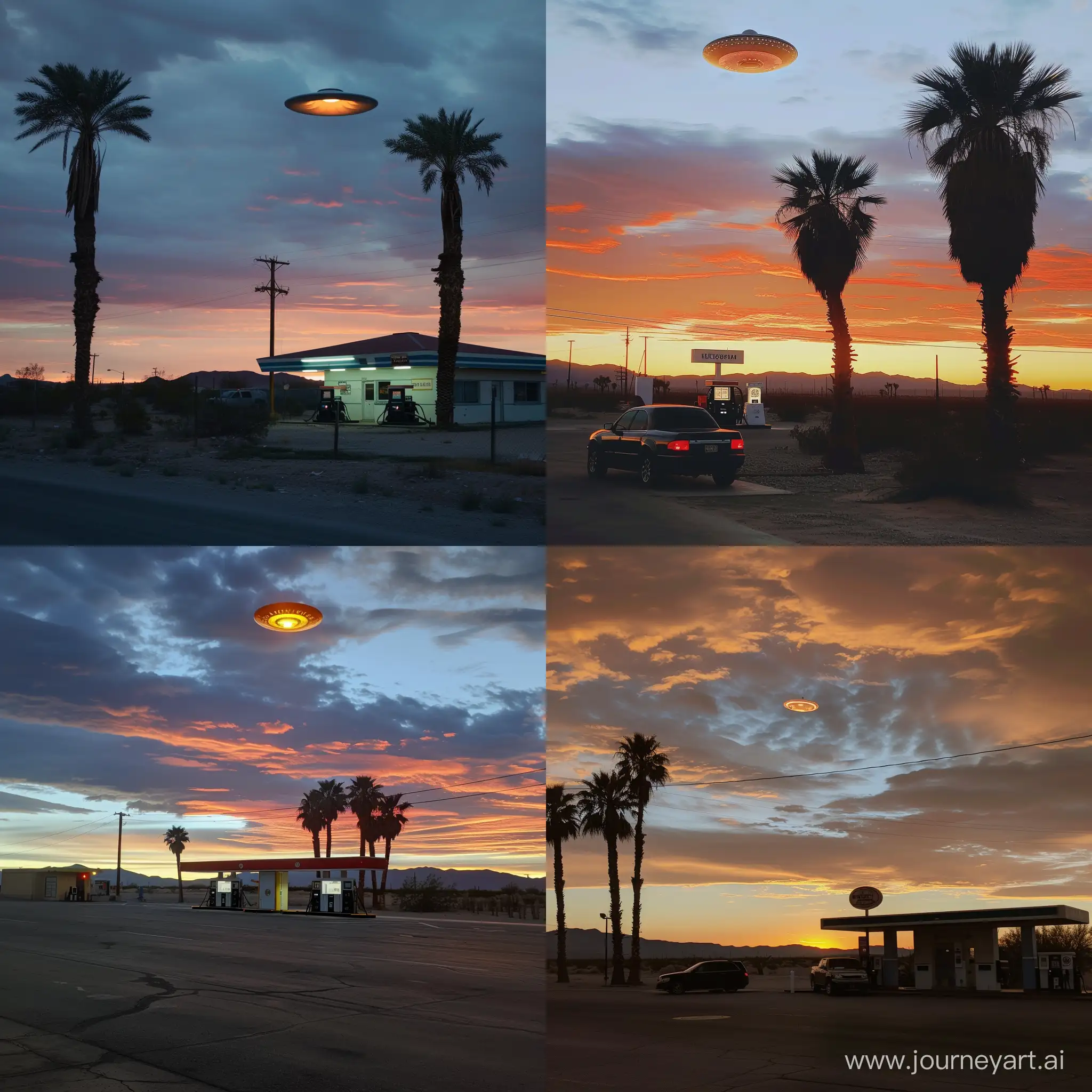 Desert-Gas-Station-Sunset-Aesthetic-Landscape-with-UFO