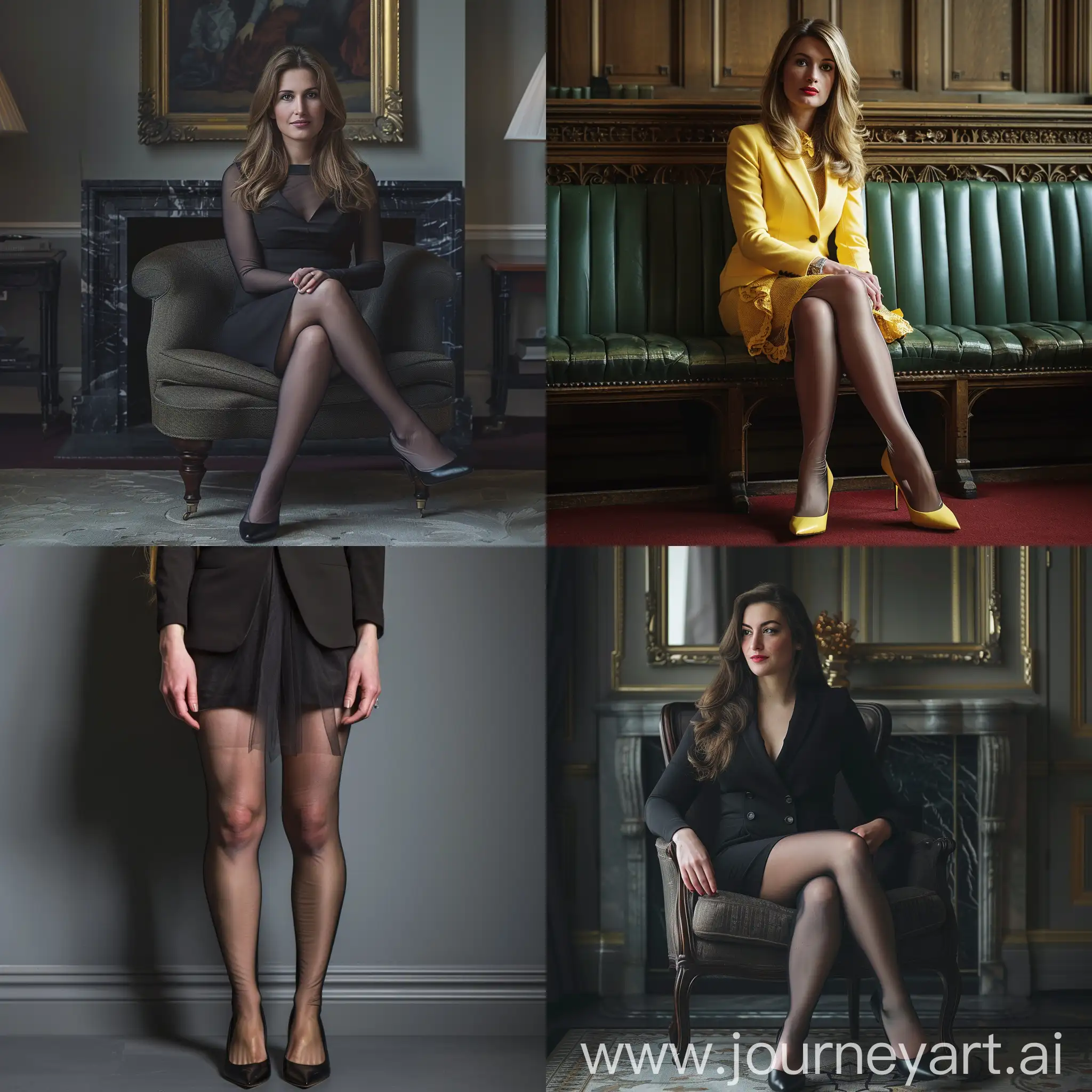 Female UK politician, beautiful, heels, sheer tights