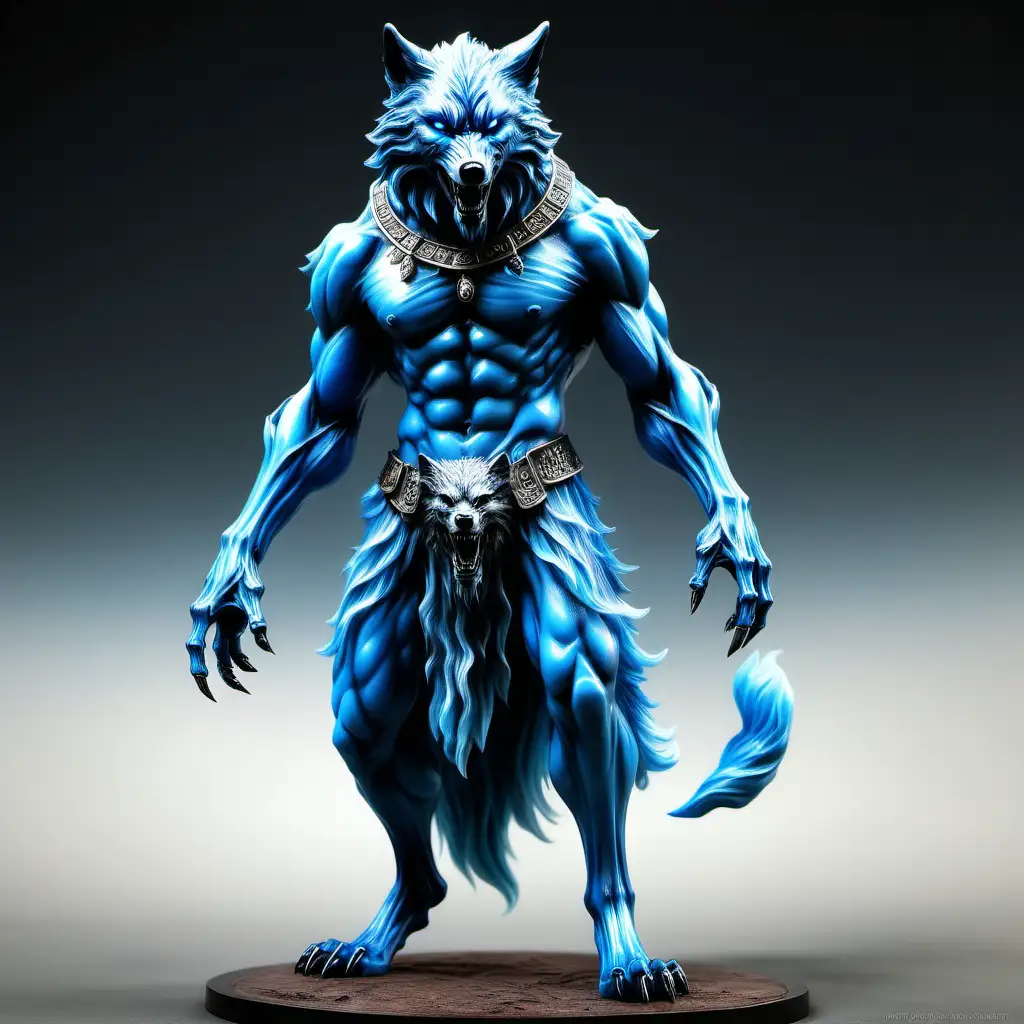 реалистичный синий дух-приведение зловещего волка-воина  в полный рост