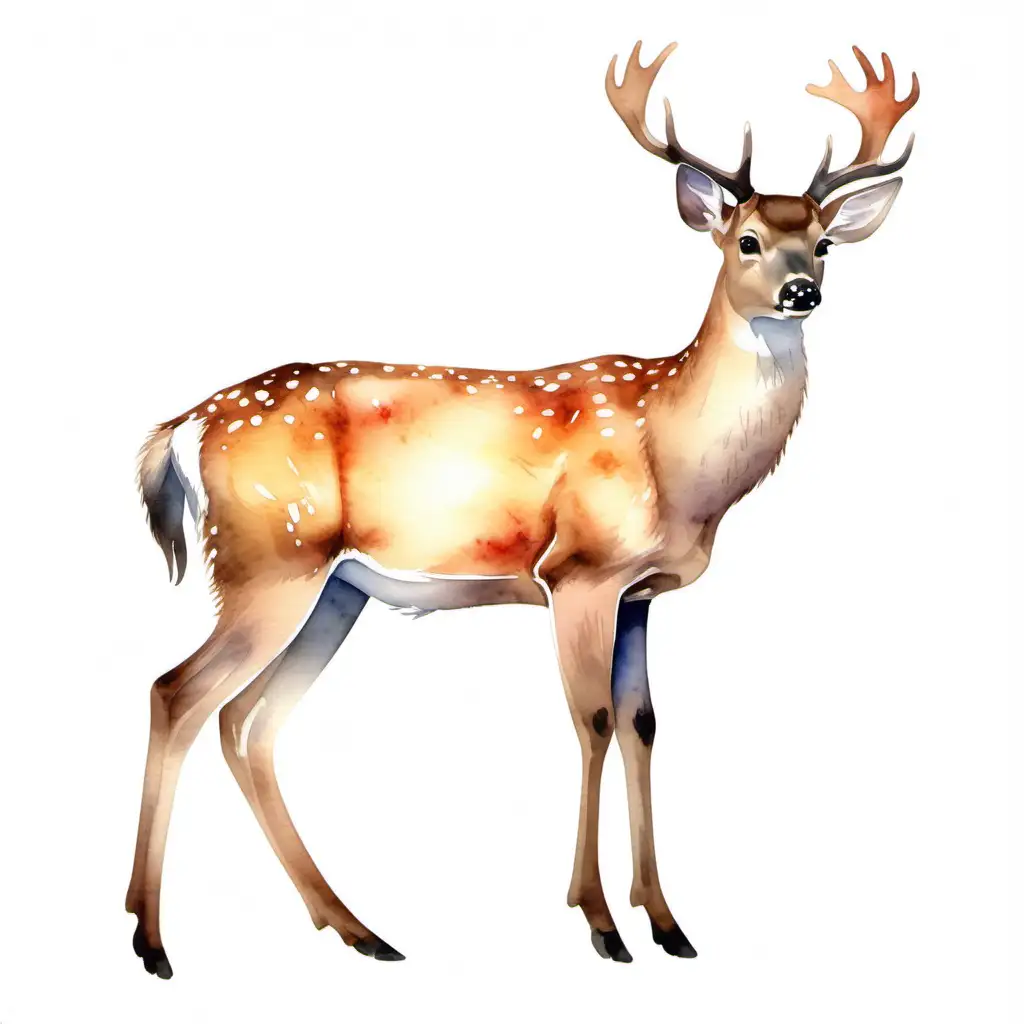 watercolor full body deer with white background