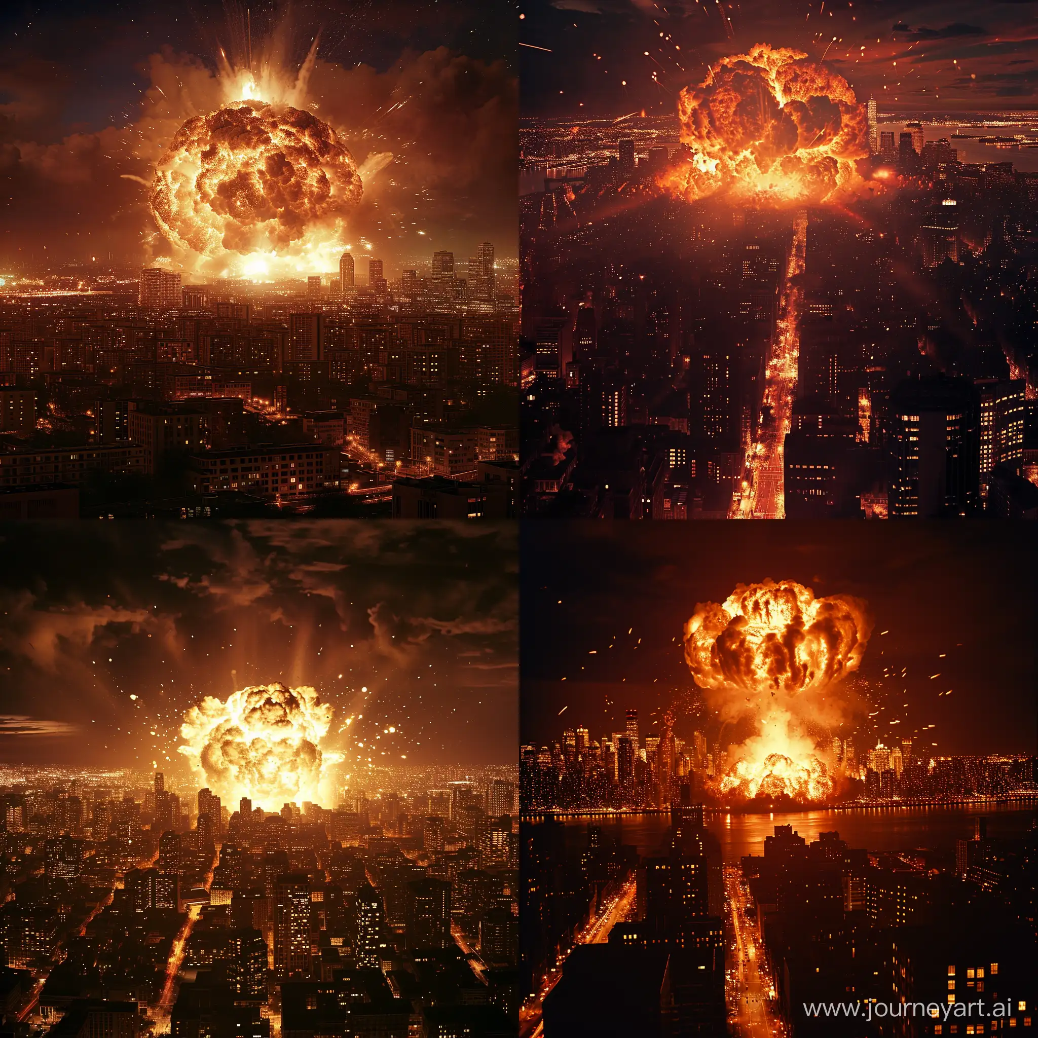 ядерный взрыв в большом городе ночью