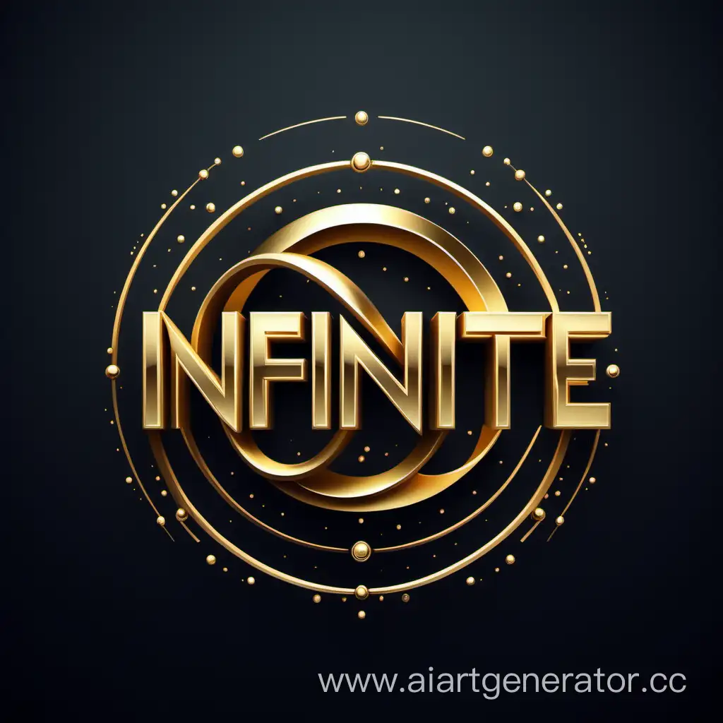 A Logo named " An Infinite Design" Futuristic, Symetrical and Constructed with seamless Gold  that Include All Words In the Order that they have been displayed. An   Infinite   Design!