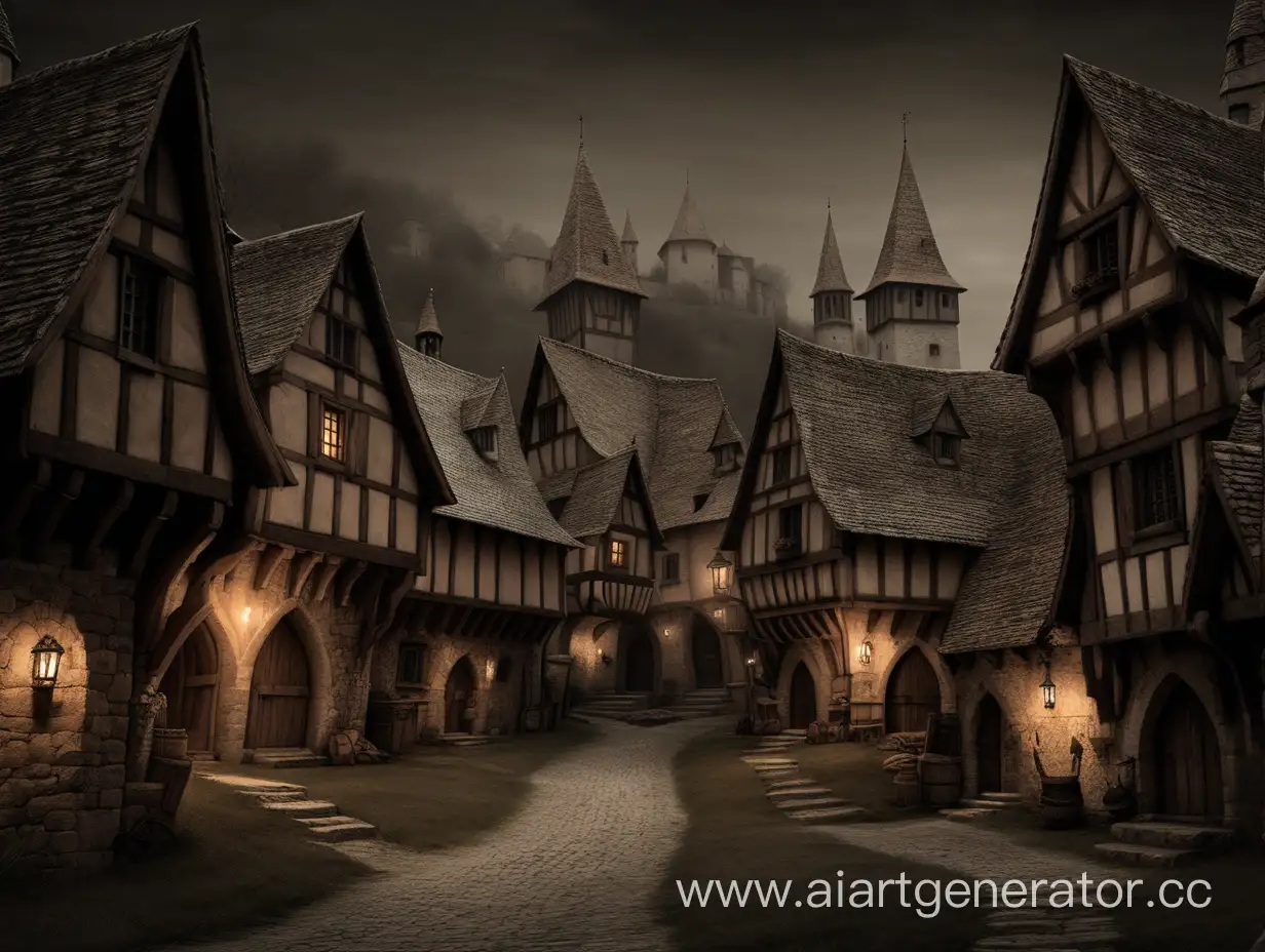 Medieval-Dark-Tones-Village-with-Brown-Tones-Background