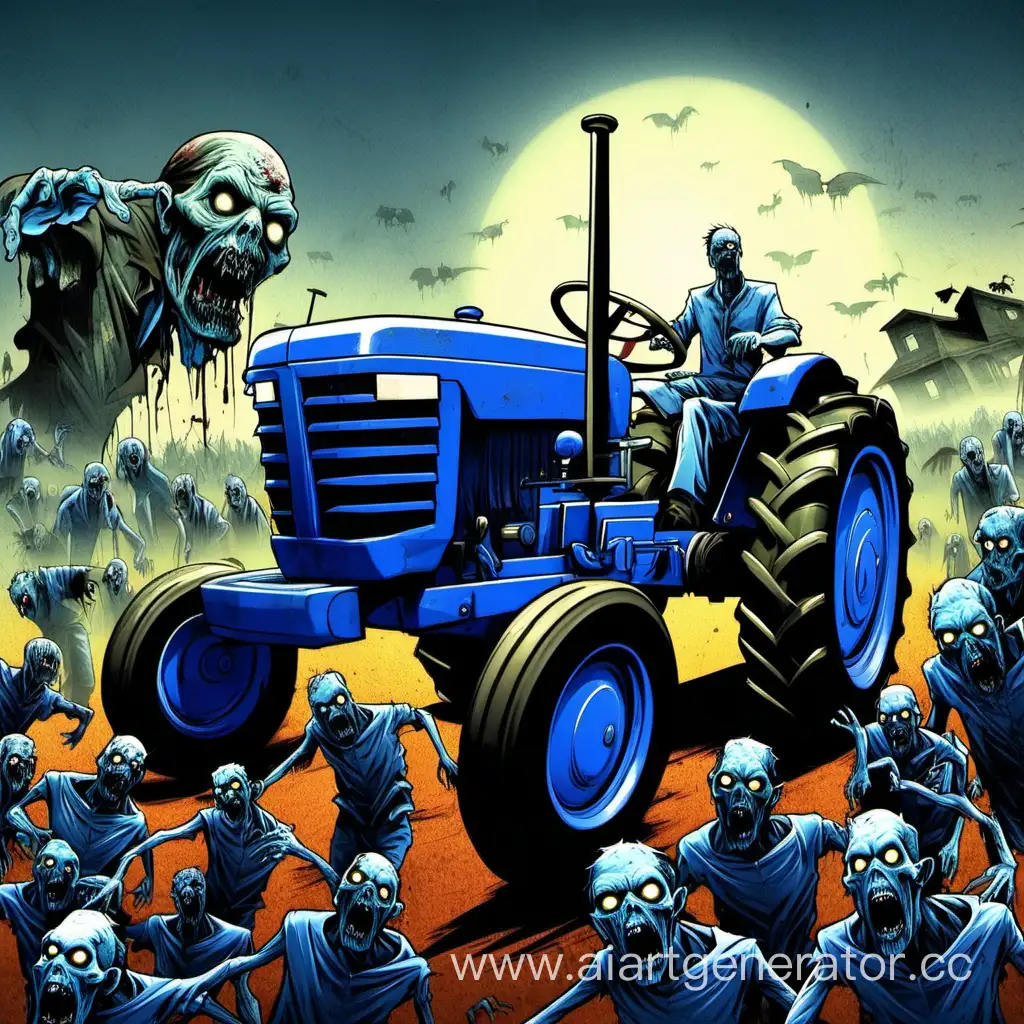 Blue-Tractor-Surrounded-by-Zombie-Horde-Apocalyptic-Farm-Scene