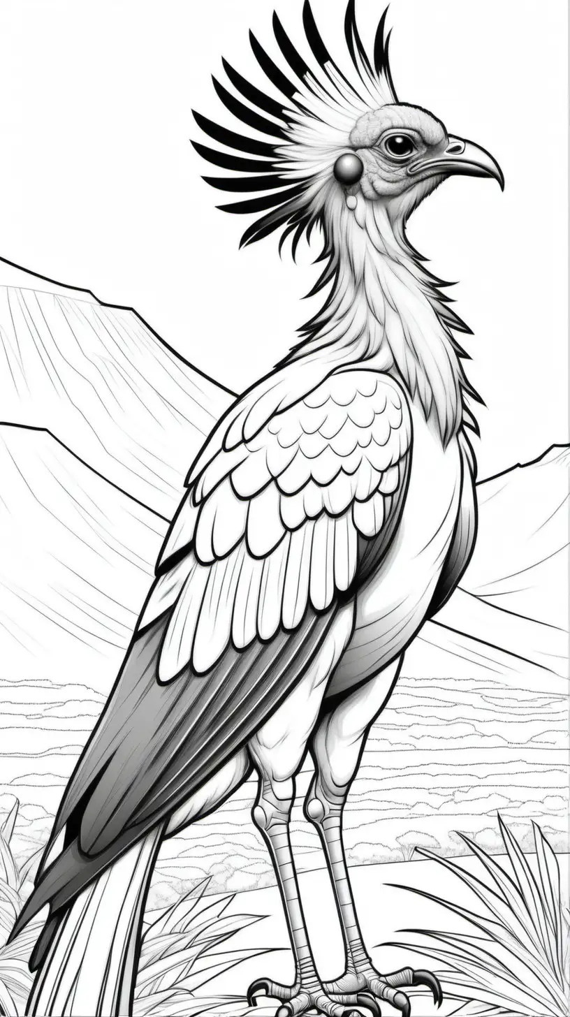coloring page for adults, Secretary Bird, in Africa, clean outline, no shade