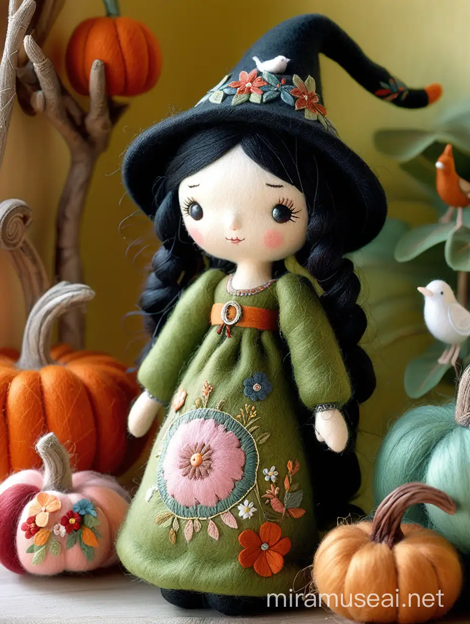 Enchanting Fairy Wool Felted Herbal Witch Doll in PIP STUDIO Style