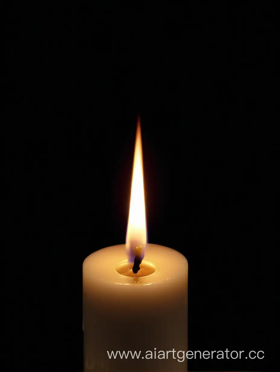 горящая свечка стоит по центру стола, окруженная темнотой