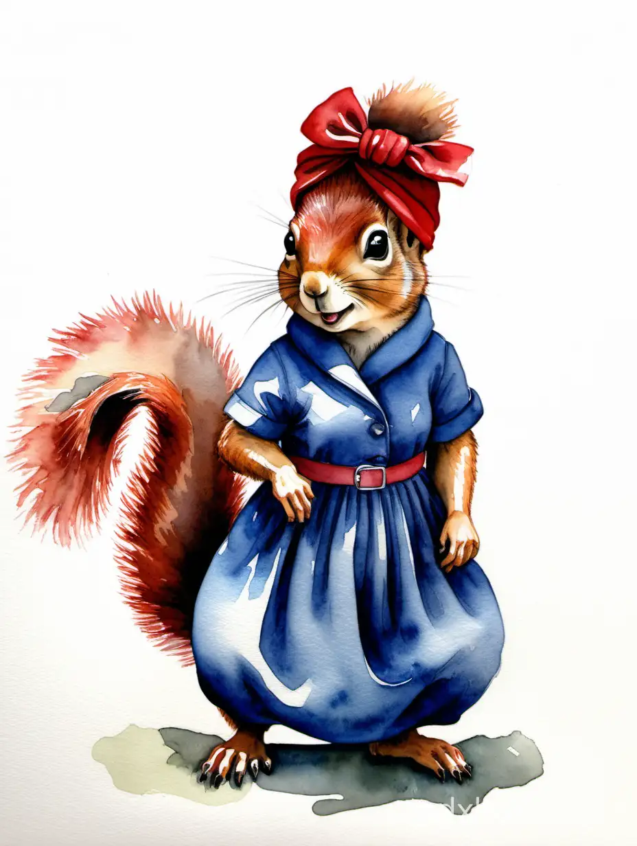 Empowered-Squirrel-with-Red-Headscarf-in-We-Can-Do-It-Pose-Watercolor-Painting