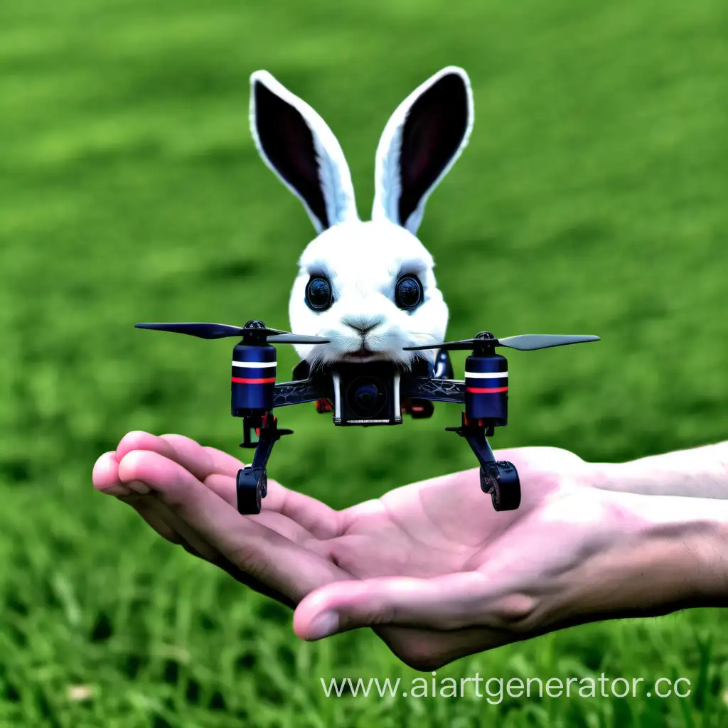 FPV дрон в руках кролика