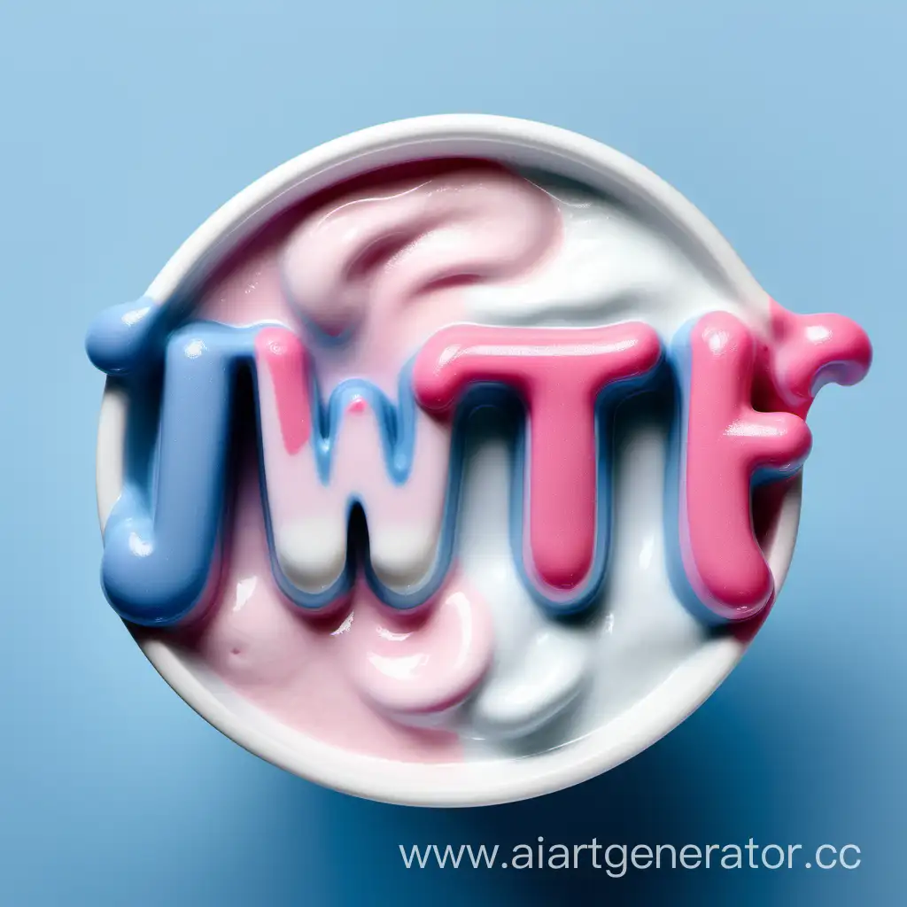 Буквы WTF залитая в йогурте голубого розового и серого цвета