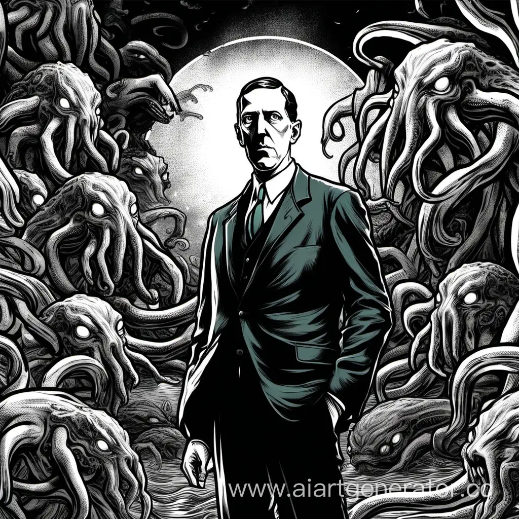 Author-HP-Lovecraft-Engaged-in-Writing-a-Mysterious-Manuscript