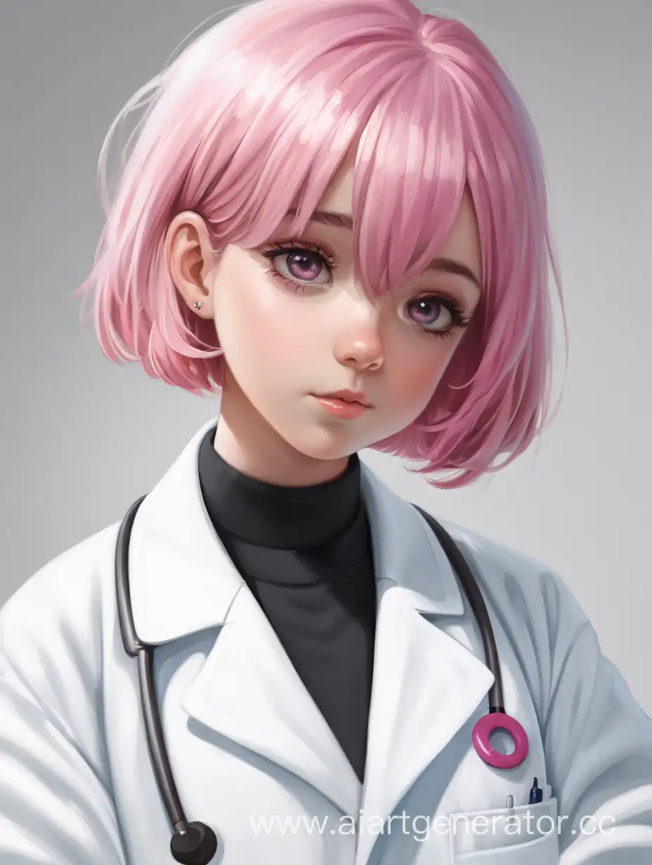 Girl-with-Short-Pink-Hair-in-White-Lab-Coat